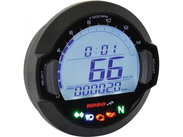 Universeller runder 64-mm-Koso Cafe Racer-Tachometer in Schwarz