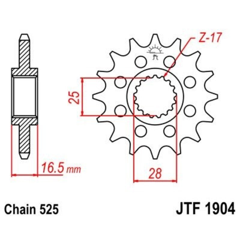 Piñón con goma anti-ruido JT SPROCKETS acero 1904 - 525 JT SPROCKETS JTF1904.16RB