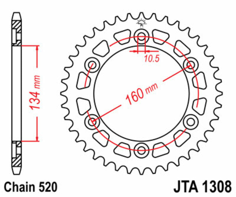 Corona JT SPROCKETS aluminio ultraligera 1308 - Paso 520 JT SPROCKETS JTA1308.41
