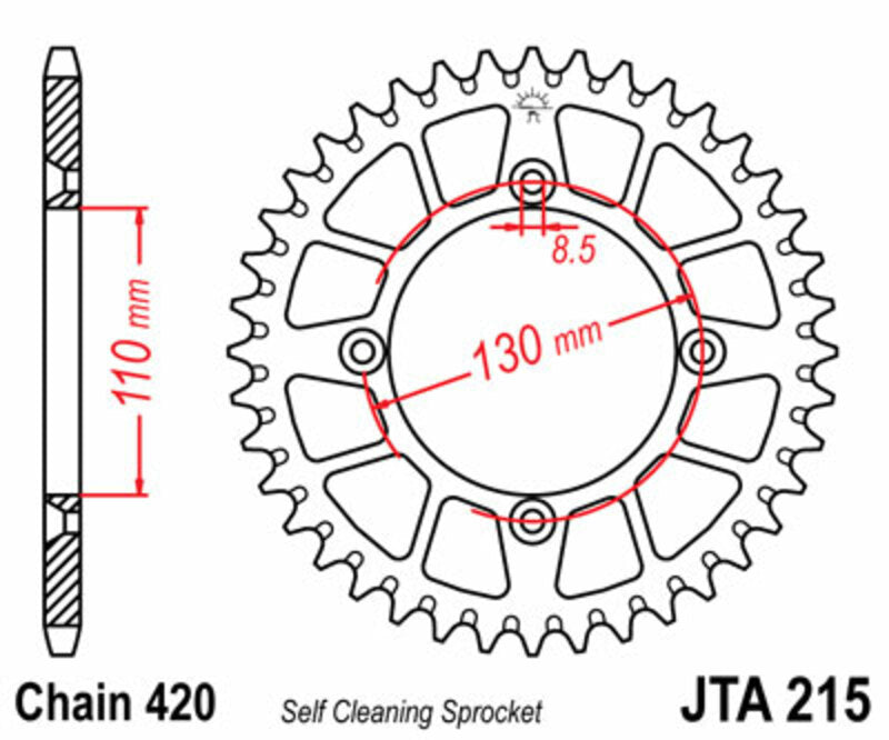 Corona JT SPROCKETS aluminio ultraligera autolimpiable 215 - Paso 420 JT SPROCKETS JTA215.50