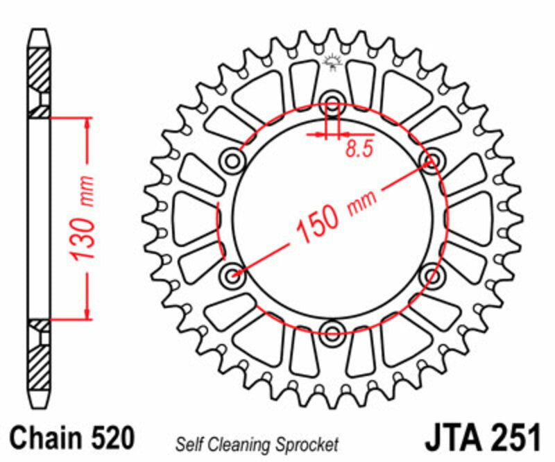 Corona JT 251 de aluminio con 50 dientes JT SPROCKETS JTA251.50