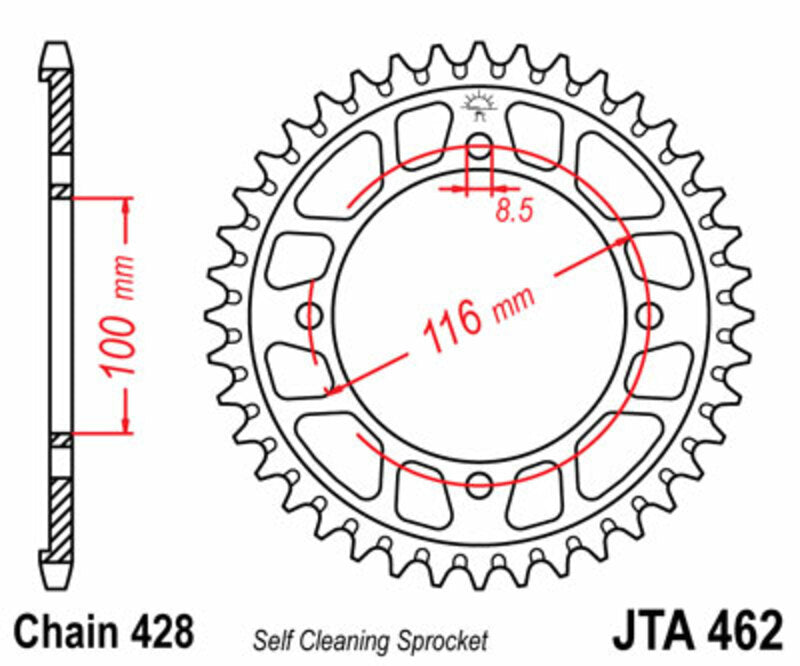 Corona JT SPROCKETS aluminio ultraligera autolimpiable 462 - Paso 428 JT SPROCKETS JTA462.51