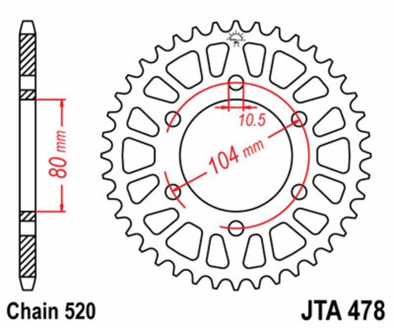 Corona JT SPROCKETS aluminio ultraligera 478 - Paso 520 JT SPROCKETS JTA478.44
