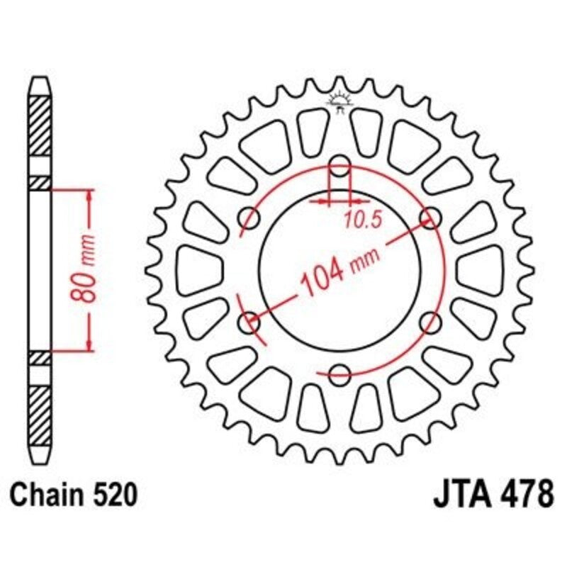 Corona JT 478 de aluminio con 47 dientes JT SPROCKETS JTA478.47