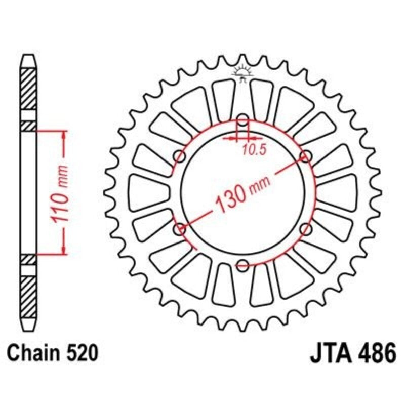Corona JT 486 de aluminio con 52 dientes JT SPROCKETS JTA486.52