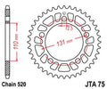 Corona JT SPROCKETS aluminio ultraligera 75 - Paso 520 JT SPROCKETS JTA75.44