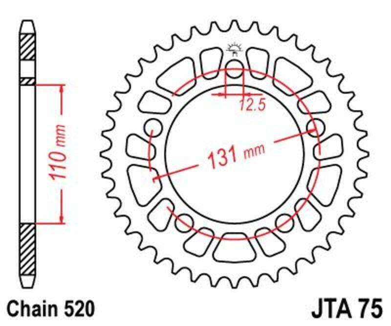 Corona JT SPROCKETS aluminio ultraligera 75 - Paso 520 JT SPROCKETS JTA75.44