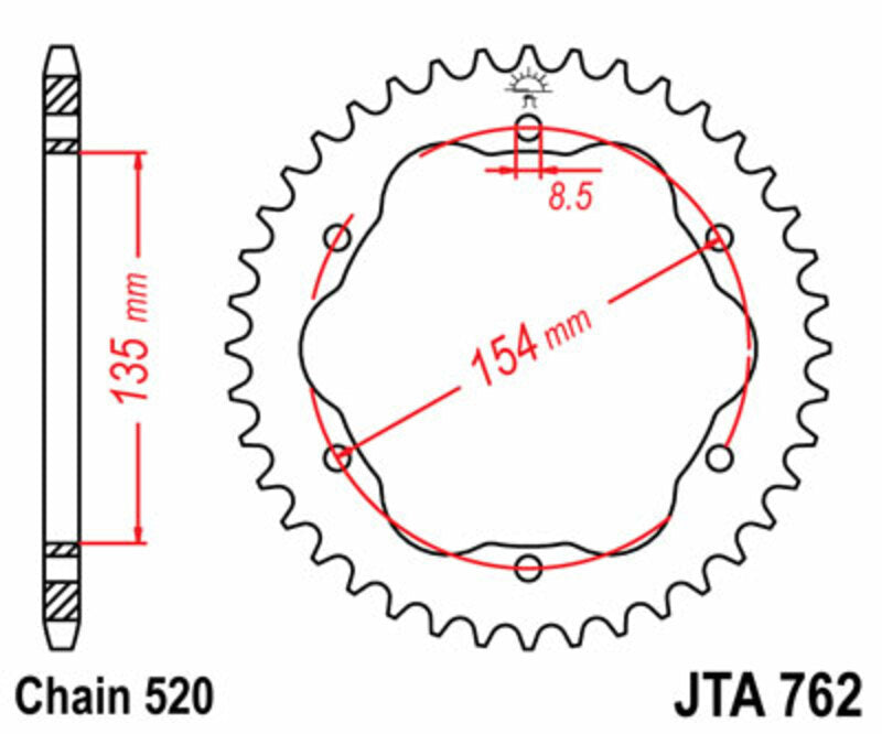 Corona JT SPROCKETS aluminio ultraligera 762 - Paso 520 JT SPROCKETS JTA762.38