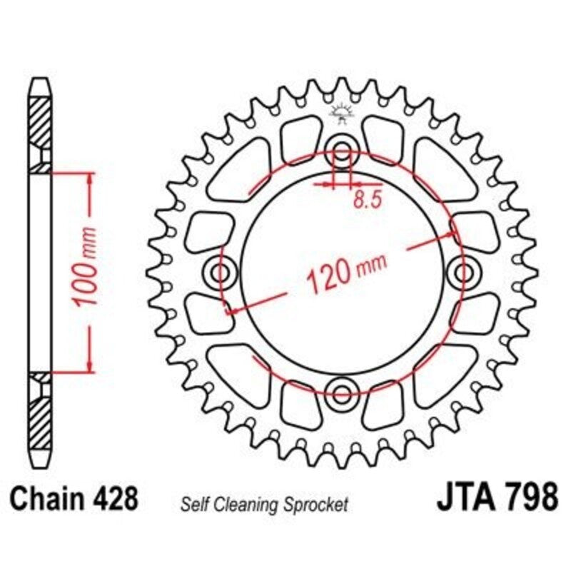 Corona JT 798 de aluminio con 51 dientes JT SPROCKETS JTA798.51