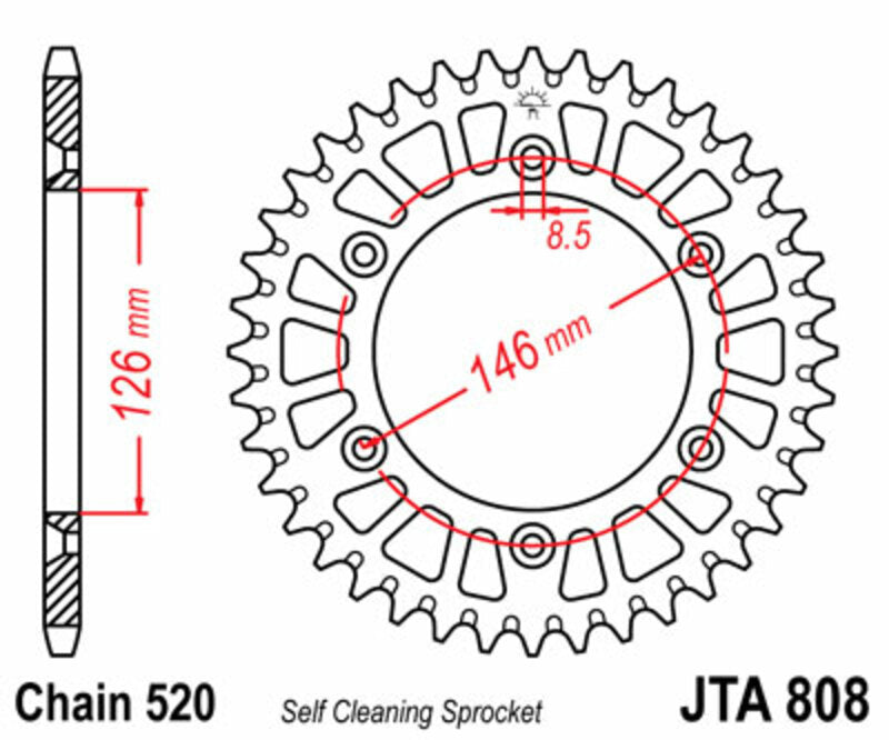 Corona JT 808 de aluminio con 50 dientes JT SPROCKETS JTA808.50