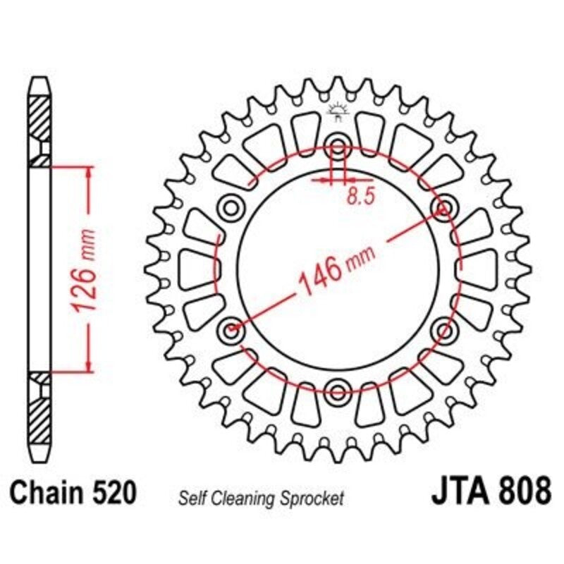 Corona JT 808 de aluminio con 53 dientes JT SPROCKETS JTA808.53