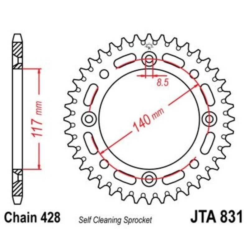 Corona JT 831 de aluminio con 47 dientes JT SPROCKETS JTA831.47
