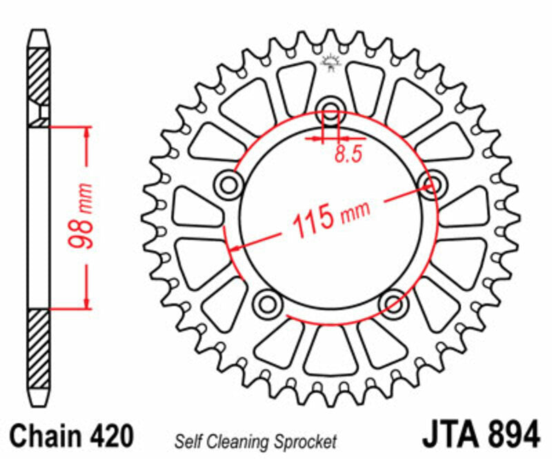 Corona JT SPROCKETS aluminio ultraligera autolimpiable 894 - Paso 420 JT SPROCKETS JTA894.48