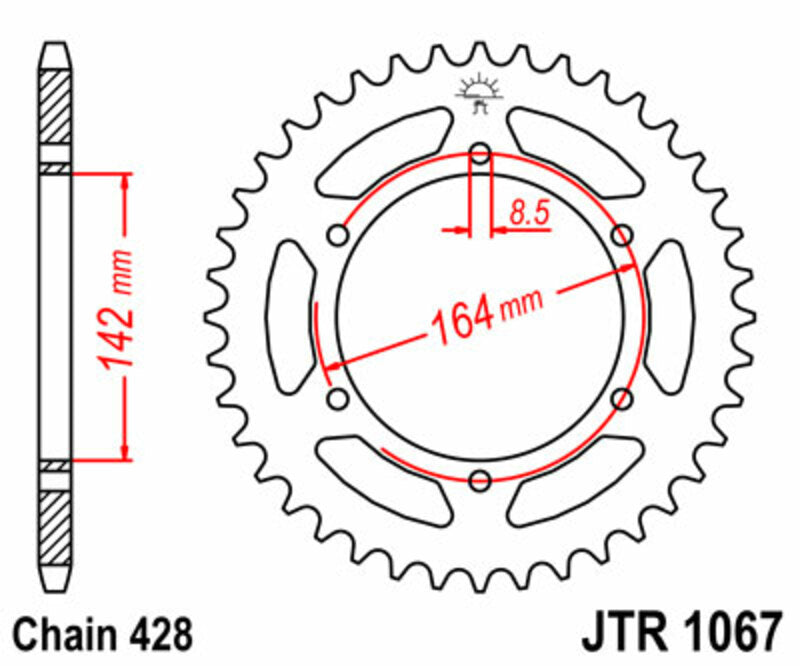 Corona JT SPROCKETS acero estándar 1067 - Paso 428 JT SPROCKETS JTR1067.52