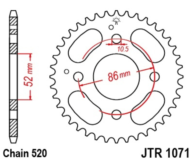 Corona JT SPROCKETS acero estándar 1071 - Paso 520 JT SPROCKETS JTR1071.30