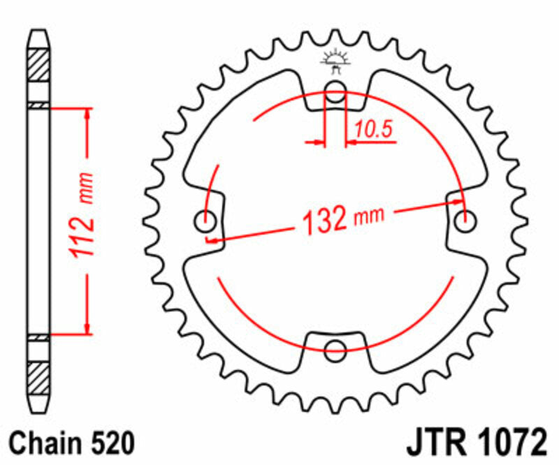 Corona JT SPROCKETS acero estándar 1072 - Paso 520 JT SPROCKETS JTR1072.38