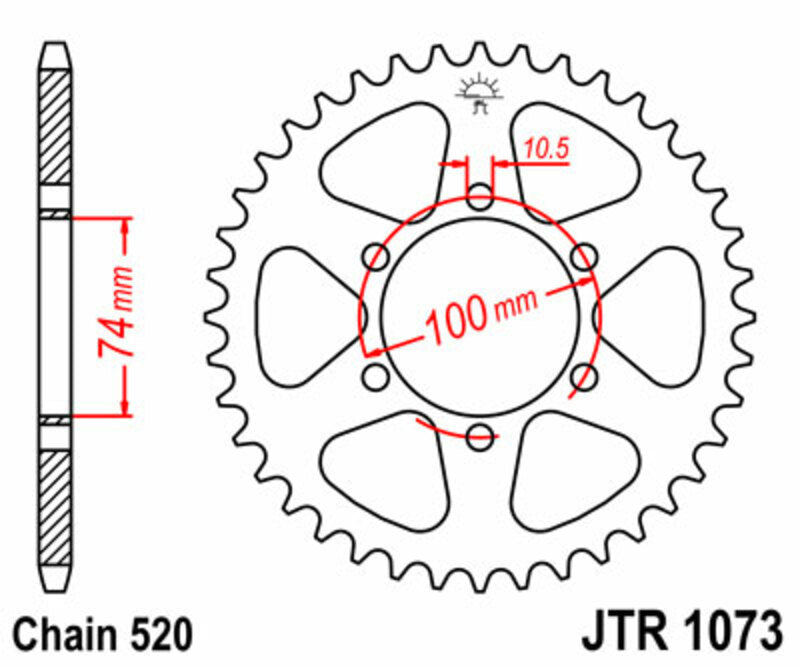 Corona JT SPROCKETS acero estándar 1073 - Paso 520 JT SPROCKETS JTR1073.46