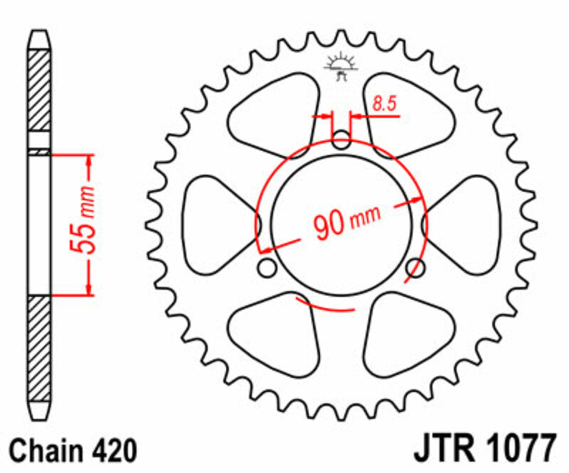 Corona JT SPROCKETS acero estándar 1077 - Paso 420 JT SPROCKETS JTR1077.47