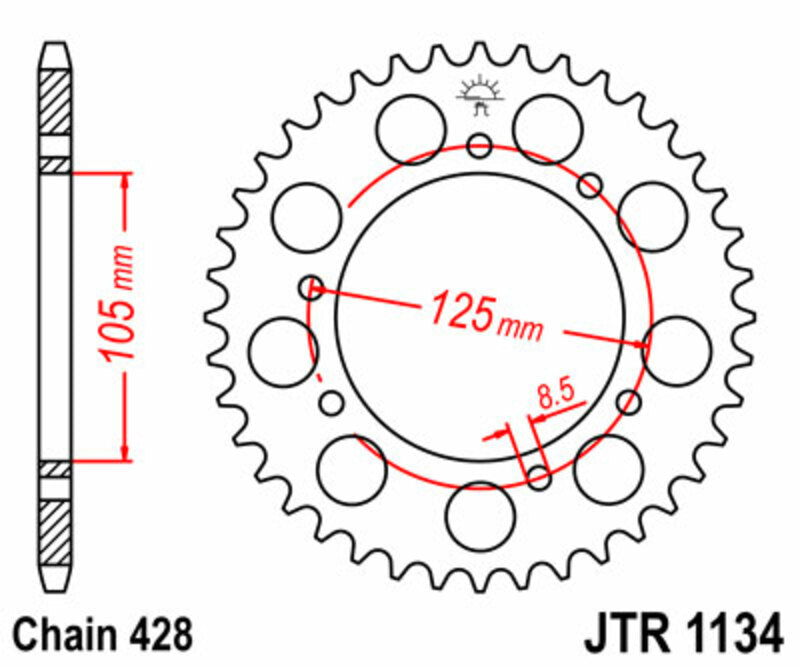 Corona JT SPROCKETS acero estándar 1134 - Paso 428 JT SPROCKETS JTR1134.48