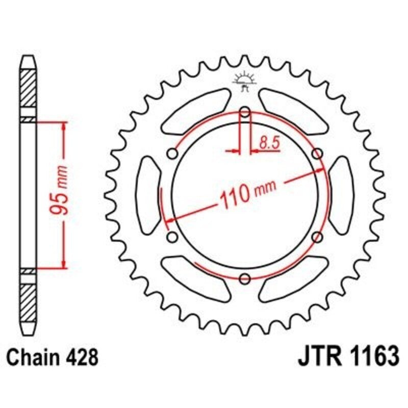 Corona JT 1163 de acero con 45 dientes JT SPROCKETS JTR1163.45