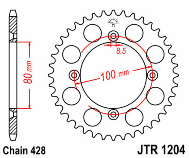 Corona JT SPROCKETS acero estándar 1204 - Paso 428 JT SPROCKETS JTR1204.50