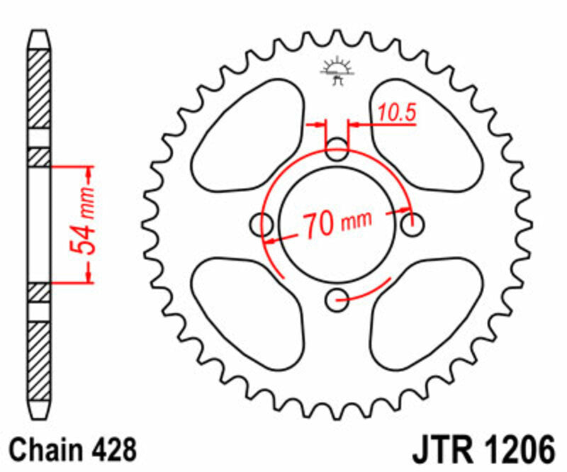 Corona JT SPROCKETS acero estándar 1206 - Paso 428 JT SPROCKETS JTR1206.42