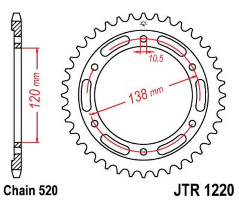 Corona JT SPROCKETS acero estándar 1220 - Paso 520 JT SPROCKETS JTR1220.38