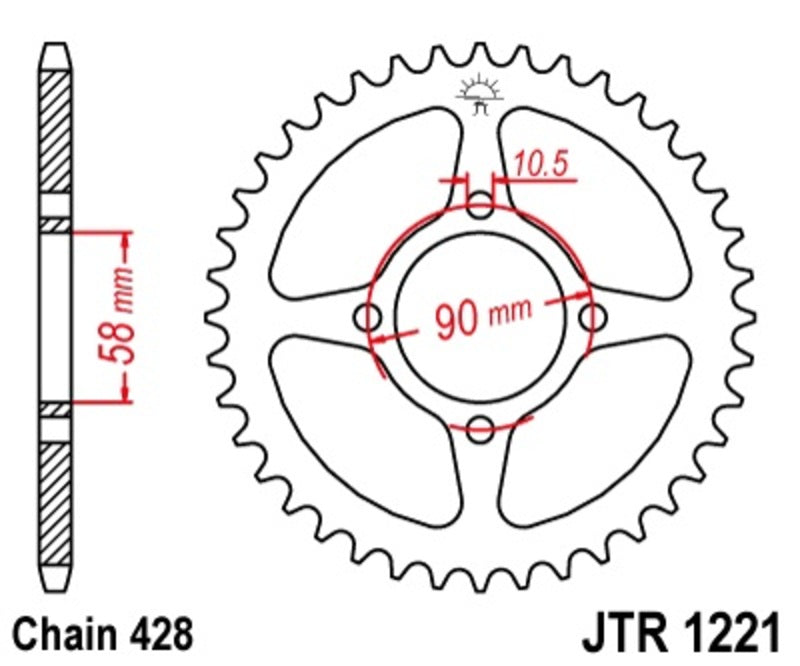 Corona JT SPROCKETS acero estándar 1221 - Paso 428 JT SPROCKETS JTR1221.44