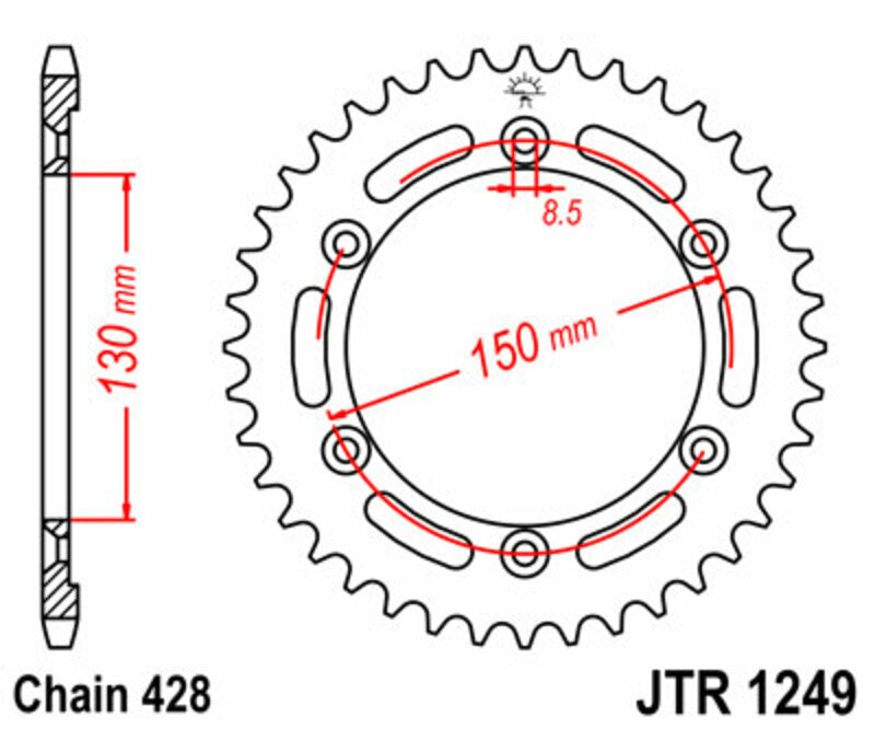 Corona JT SPROCKETS acero estándar 1249 - Paso 428 JT SPROCKETS JTR1249.51