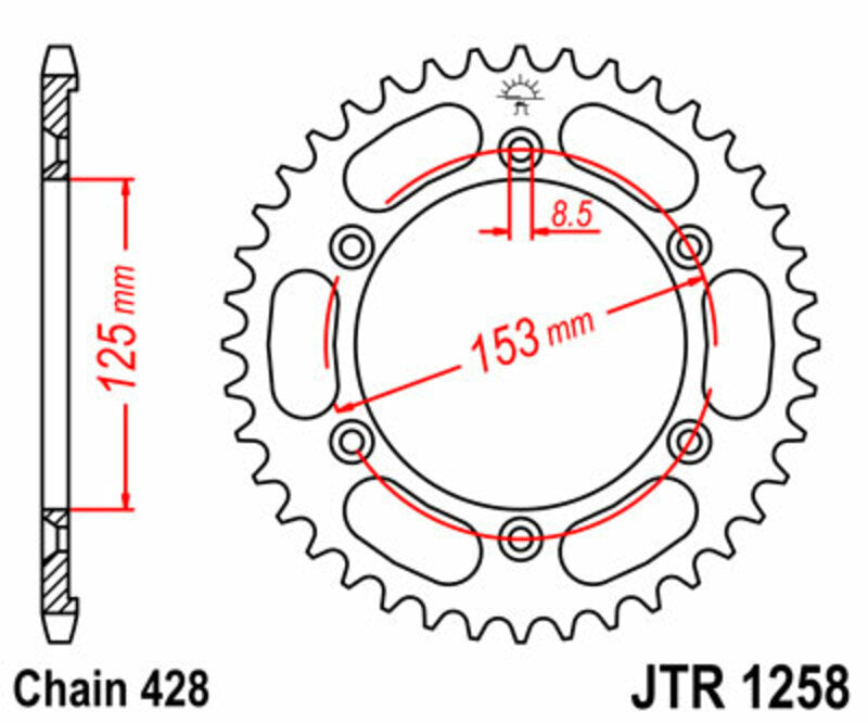Corona JT SPROCKETS acero estándar 1258 - Paso 428 JT SPROCKETS JTR1258.54