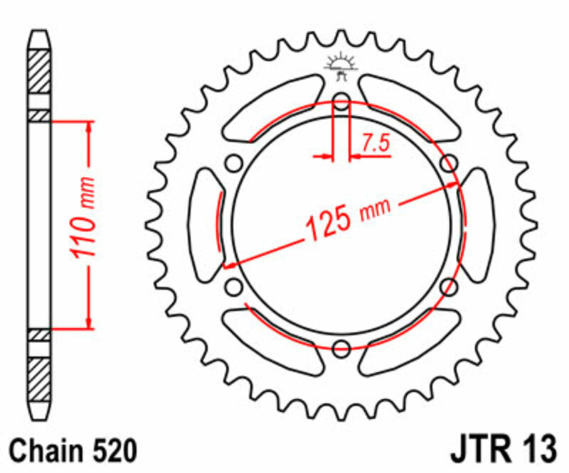 Corona JT SPROCKETS acero estándar 13 - Paso 520 JT SPROCKETS JTR13.41