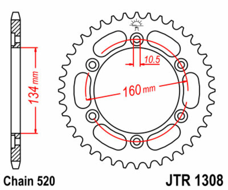 Corona JT SPROCKETS acero estándar 1308 - Paso 520 JT SPROCKETS JTR1308.42