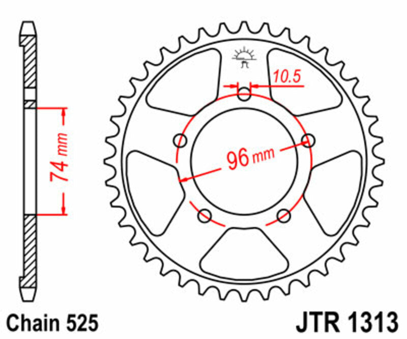 Corona JT 1313 de acero con 42 dientes JT SPROCKETS JTR1313.42