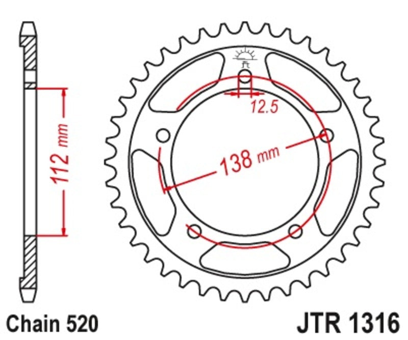 Corona JT 1316 de acero con 38 dientes JT SPROCKETS JTR1316.38
