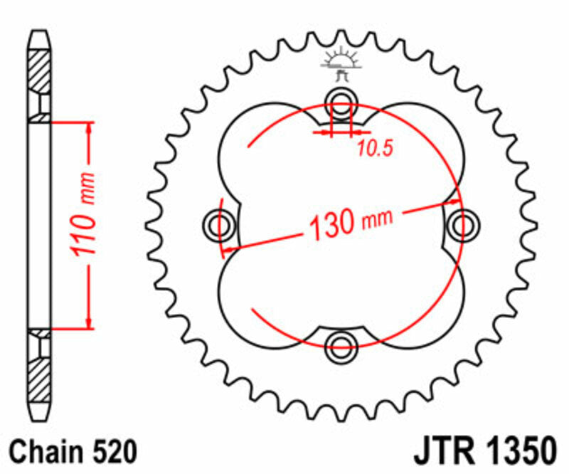 Corona JT SPROCKETS acero estándar 1350 - 520 JT SPROCKETS JTR1350.36