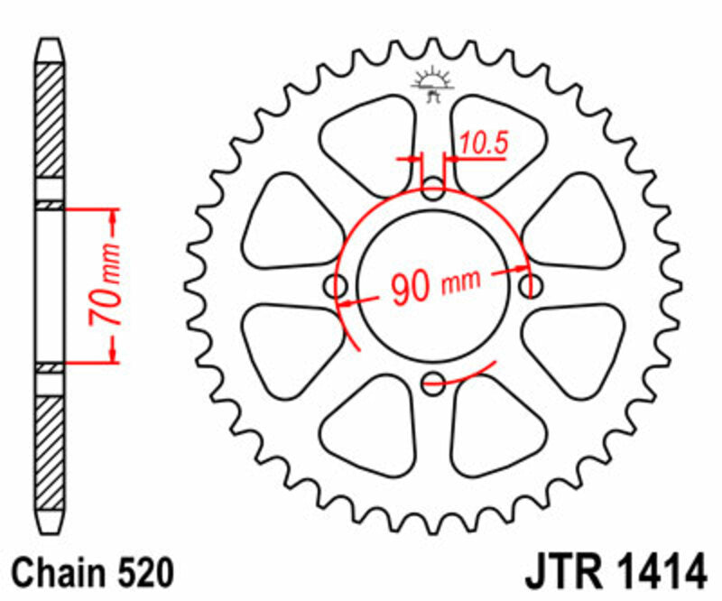 Corona JT SPROCKETS acero estándar 1414 - Paso 520 JT SPROCKETS JTR1414.43