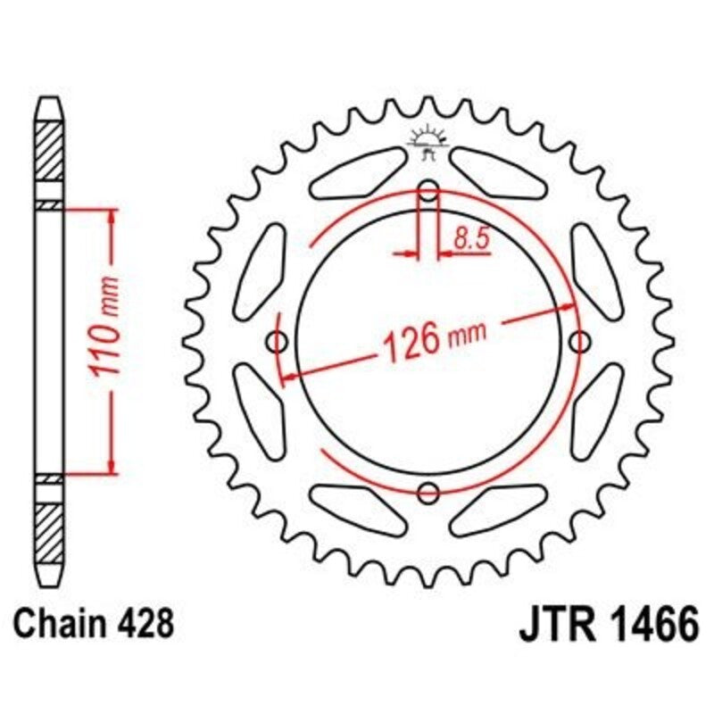 Corona JT 1466 de acero con 44 dientes JT SPROCKETS JTR1466.44