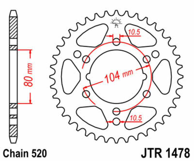 Corona JT SPROCKETS acero estándar 1478 - Paso 520 JT SPROCKETS JTR1478.34