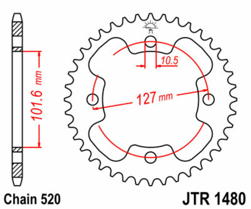 Corona JT SPROCKETS acero estándar 1480 - Paso 525 JT SPROCKETS JTR1480.38