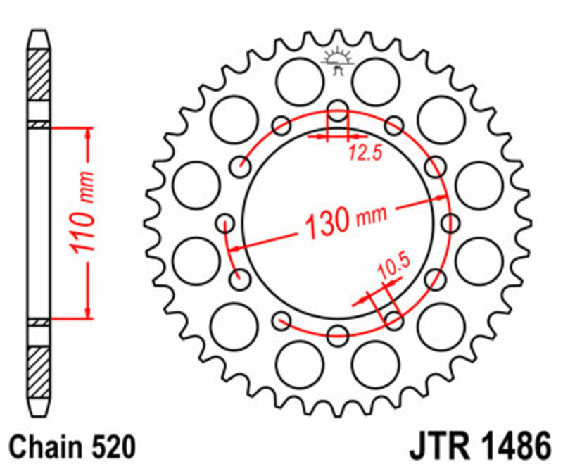 Corona JT SPROCKETS acero estándar 1486 - Paso 520 JT SPROCKETS JTR1486.40