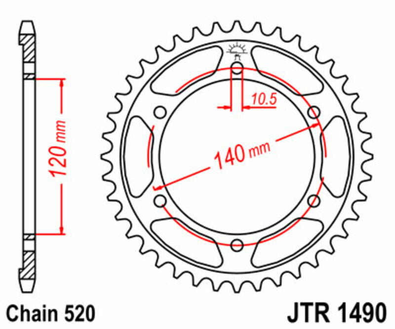 Corona JT SPROCKETS acero estándar 1490 - Paso 520 JT SPROCKETS JTR1490.37