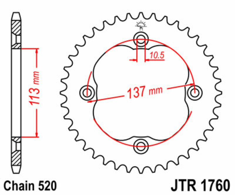 Corona JT SPROCKETS acero estándar 1760 - 520 JT SPROCKETS JTR1760.37