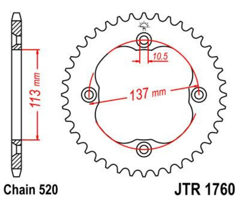 Corona JT SPROCKETS acero estándar 1760 - Paso 520 JT SPROCKETS JTR1760.40