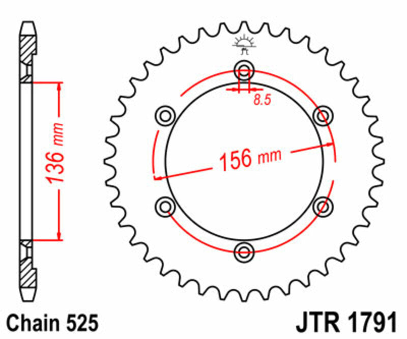 Corona JT SPROCKETS acero estándar 1791 - Paso 525 JT SPROCKETS JTR1791.43