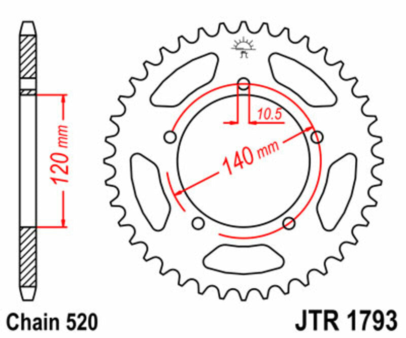Corona JT SPROCKETS acero estándar 1793 - Paso 520 JT SPROCKETS JTR1793.45