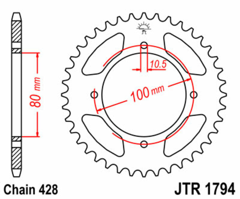 Corona JT SPROCKETS acero estándar 1794 - Paso 428 JT SPROCKETS JTR1794.45