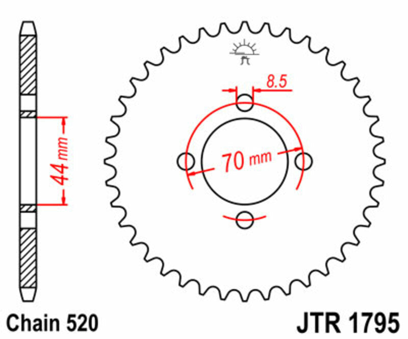 Corona JT SPROCKETS acero estándar 1795 - Paso 520 JT SPROCKETS JTR1795.22