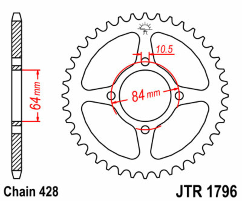 Corona JT SPROCKETS acero estándar 1796 - Paso 428 JT SPROCKETS JTR1796.51