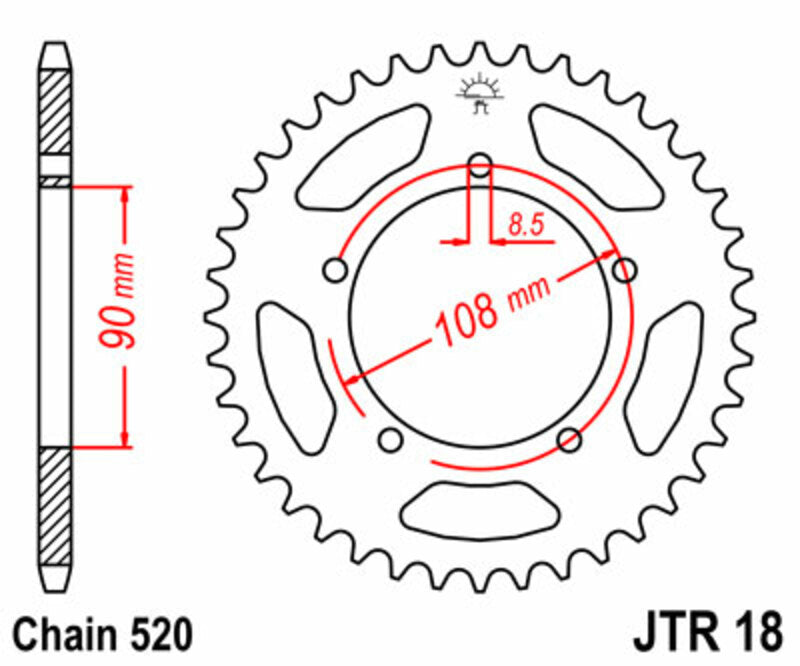 Corona JT SPROCKETS acero estándar 18 - Paso 520 JT SPROCKETS JTR18.43