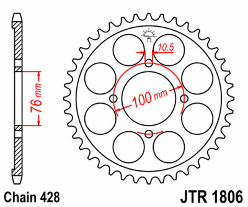 Corona JT SPROCKETS acero estándar 1806 - Paso 428 JT SPROCKETS JTR1806.56